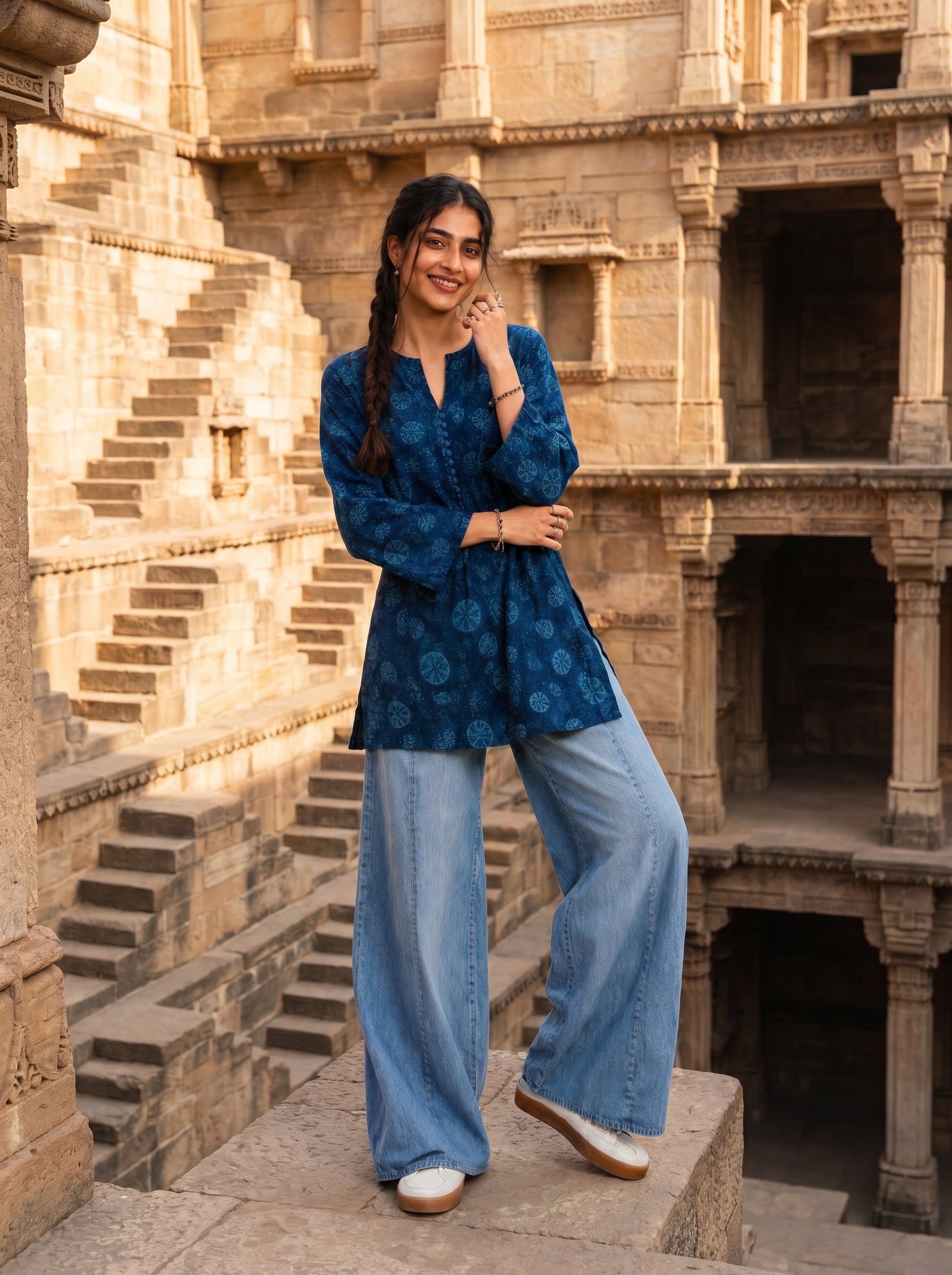 तहज़ीब | Tehzeeb — Indigo Circle Block Print Kurta
