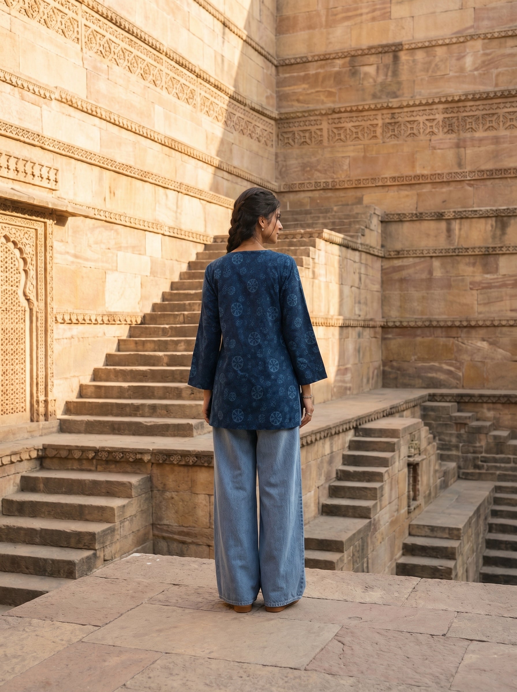 तहज़ीब | Tehzeeb — Indigo Circle Block Print Kurta