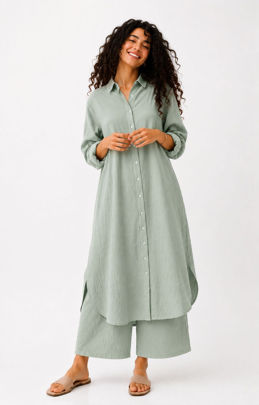 मिज़ाज | Mizaaj — Sage Green Mulmul Coord Set