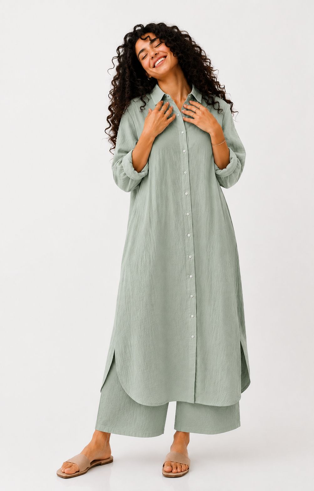 मिज़ाज | Mizaaj — Sage Green Mulmul Coord Set
